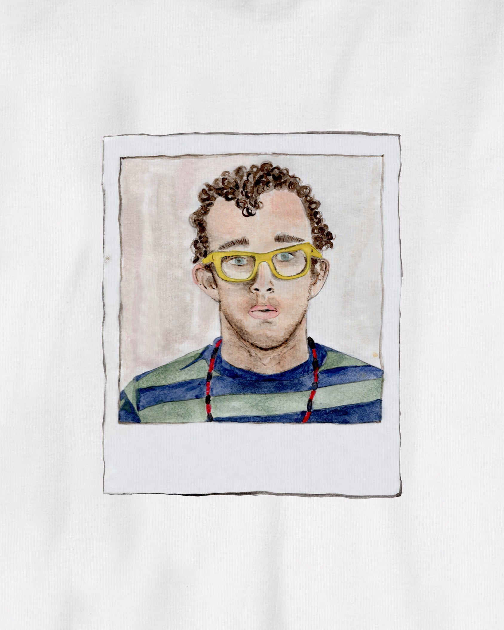 White Organic Short Sleeve 100% Cotton Tee with original watercolor painting print of the artist Keith Haring