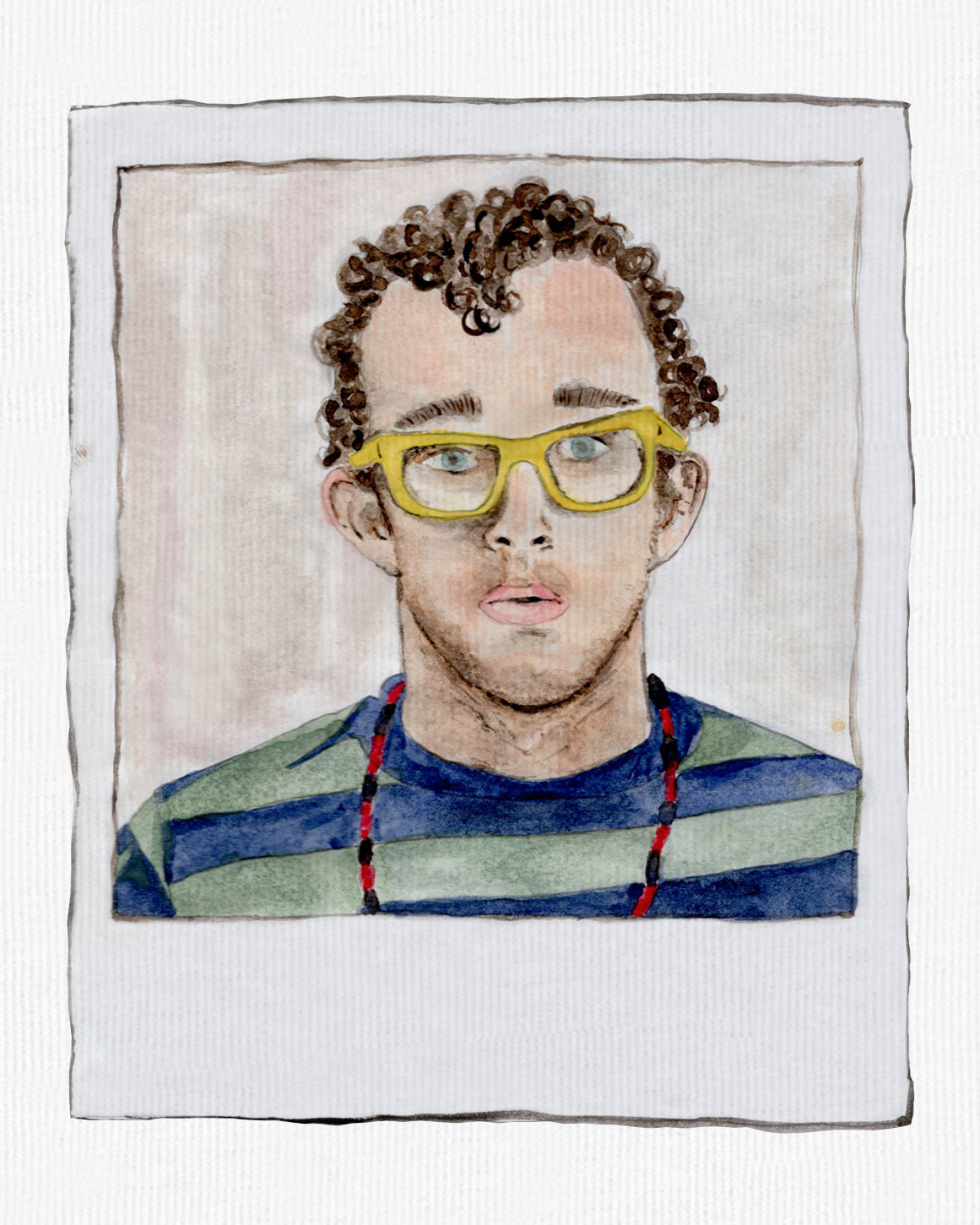 White Organic Short Sleeve 100% Cotton Tee with original watercolor painting print of the artist Keith Haring