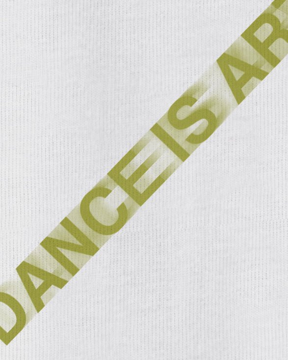 White Ultra Heavyweight Crewneck with typography design that says Dance is Art moving across the chest