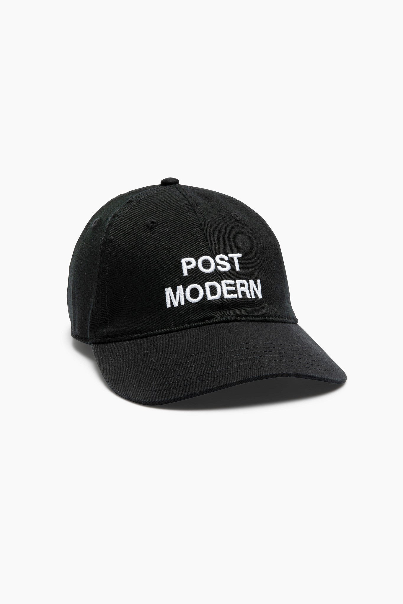 Black cap with 'POST MODERN' text on it