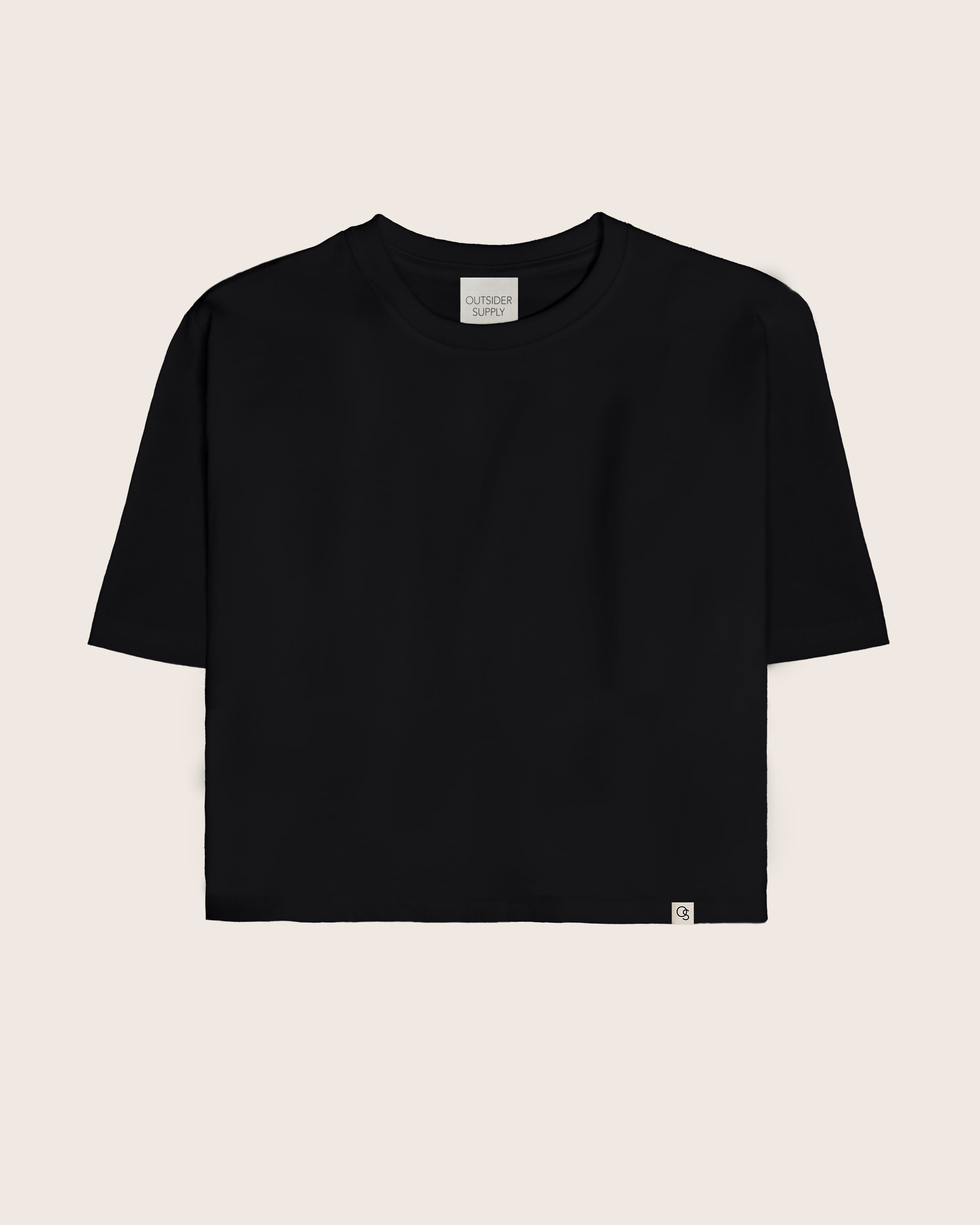 Black 100% Cotton Boxy Crop Tee.