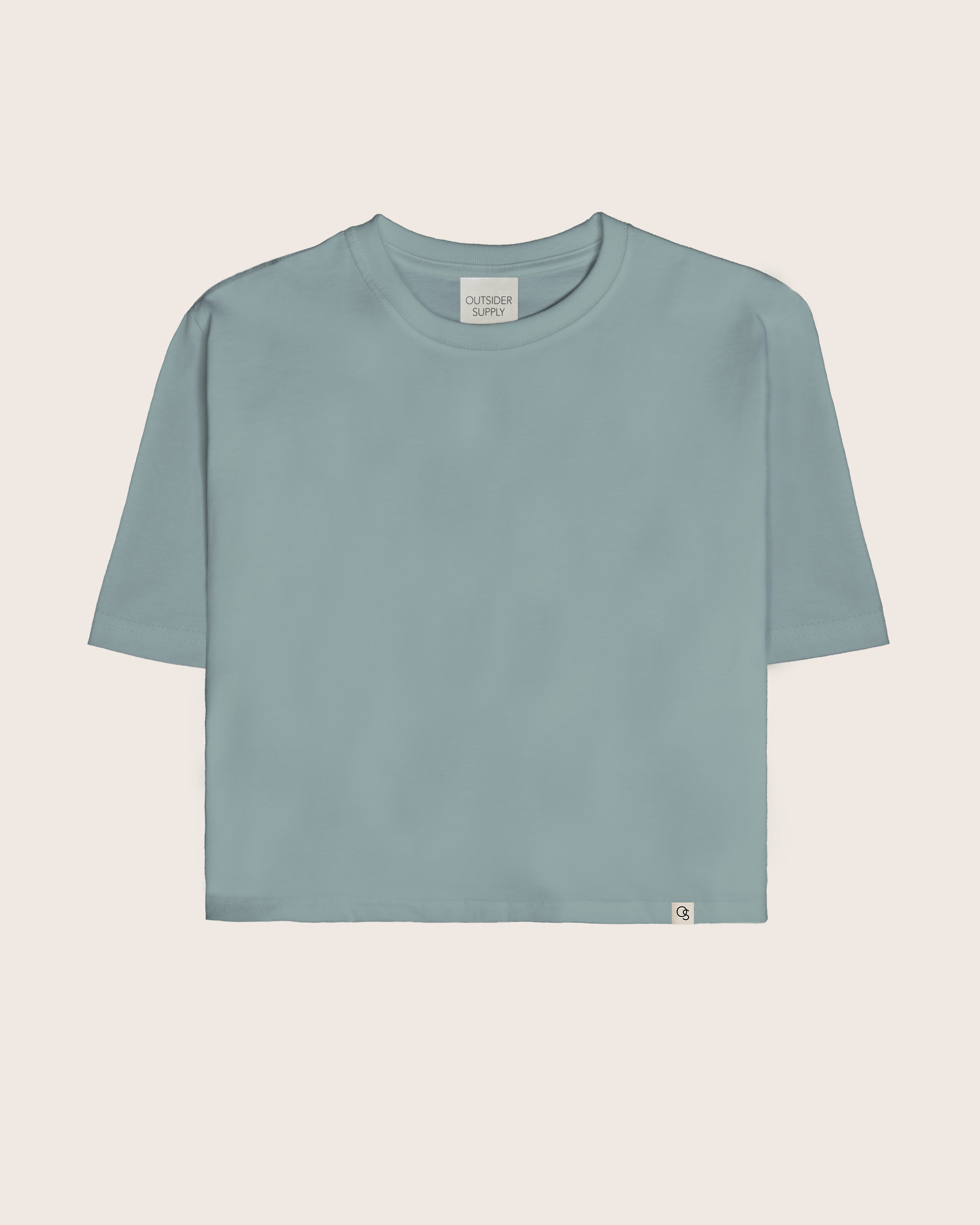 Green / Sage 100% Cotton Boxy Crop Tee.