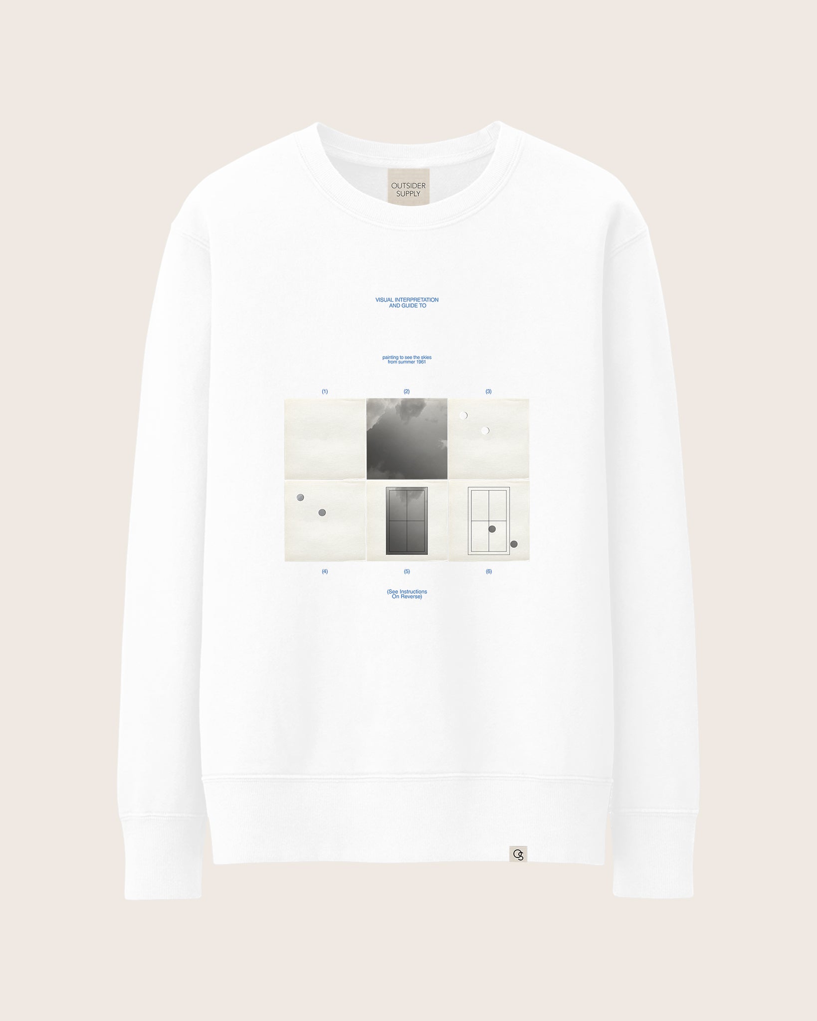 White Heavyweight Sweatshirt / Crewneck with graphic print of a Visualized 1960s conceptual art piece from Yoko Ono’s Grapefruit.