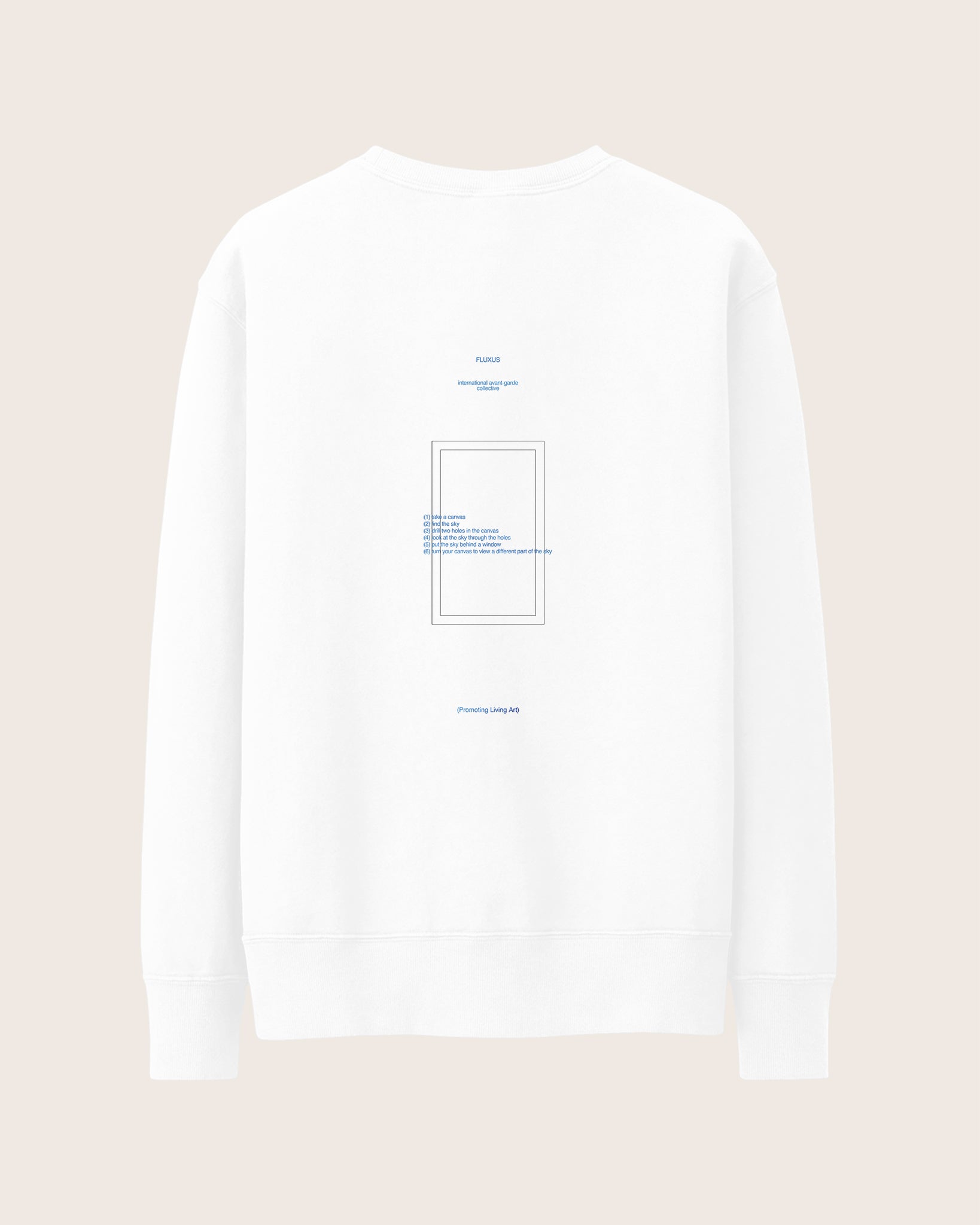 White Heavyweight Sweatshirt / Crewneck with graphic print of a Visualized 1960s conceptual art piece from Yoko Ono’s Grapefruit.