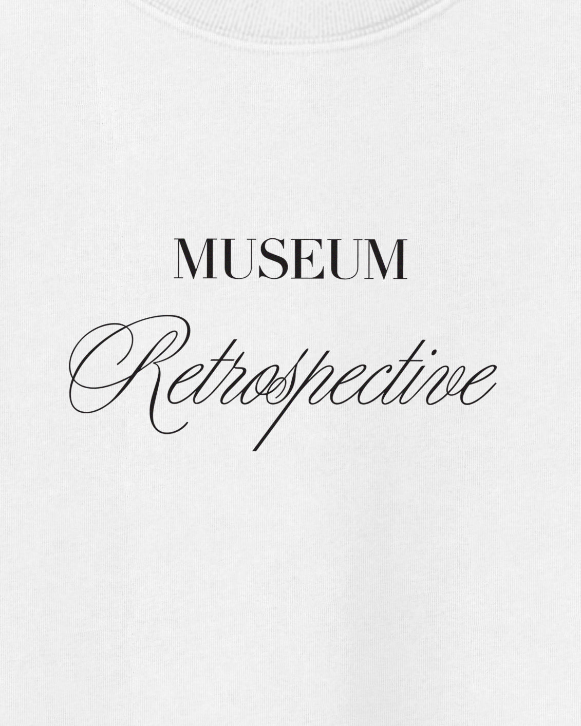 Museum Retrospective Printed Black Script 100% Organic Cotton White Long Sleeve Tee.