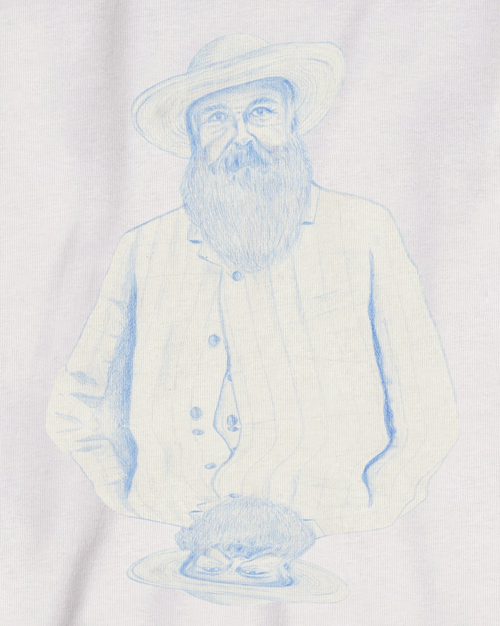 White Organic Short Sleeve 100% Cotton Tee with original drawing print of the artist Claude Monet in light blue