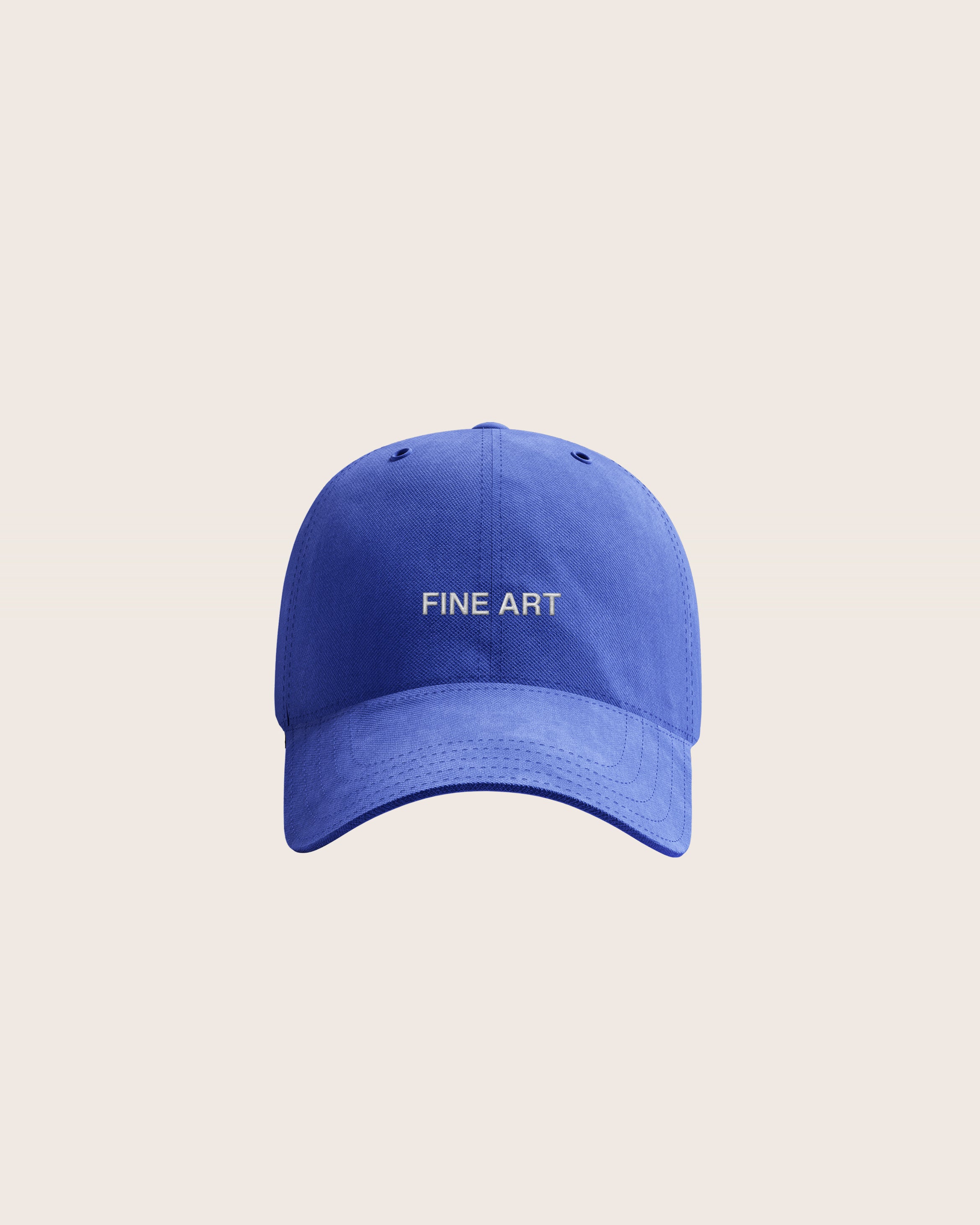 Blue Baseball Cap / Dad Hat with Fine Art Movement Silver Text Embroidery on Front. 100% Cotton.