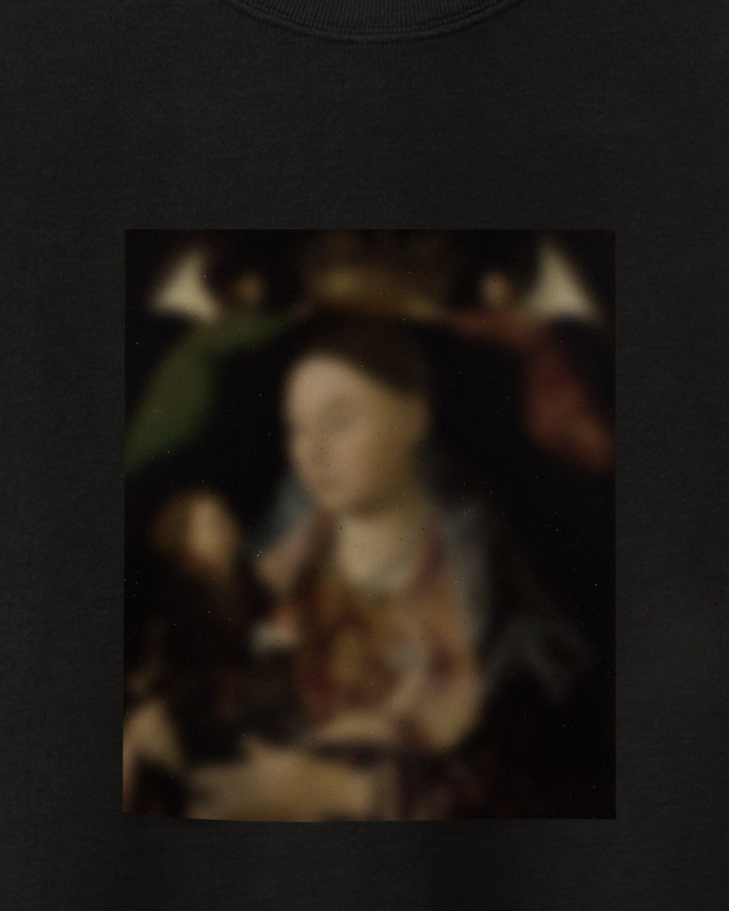 Black Heavyweight Sweatshirt / Crewneck with graphic print of Antonello da Messina’s Salting Madonna Renaissance Art Movement.